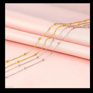 Pure Solid 18K  Gold Necklace Women's Some Bead
